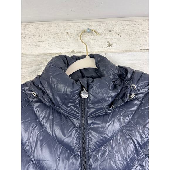 Calvin Klein Women’s L Navy Blue Hooded Long Down Feather Puffer Jacket - Picture 5 of 5